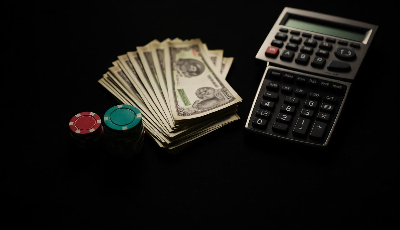 A close-up shot of poker chips being stacked on a green felt table, with blurred cards and player hands in the background, symbolizing high-stakes poker action.